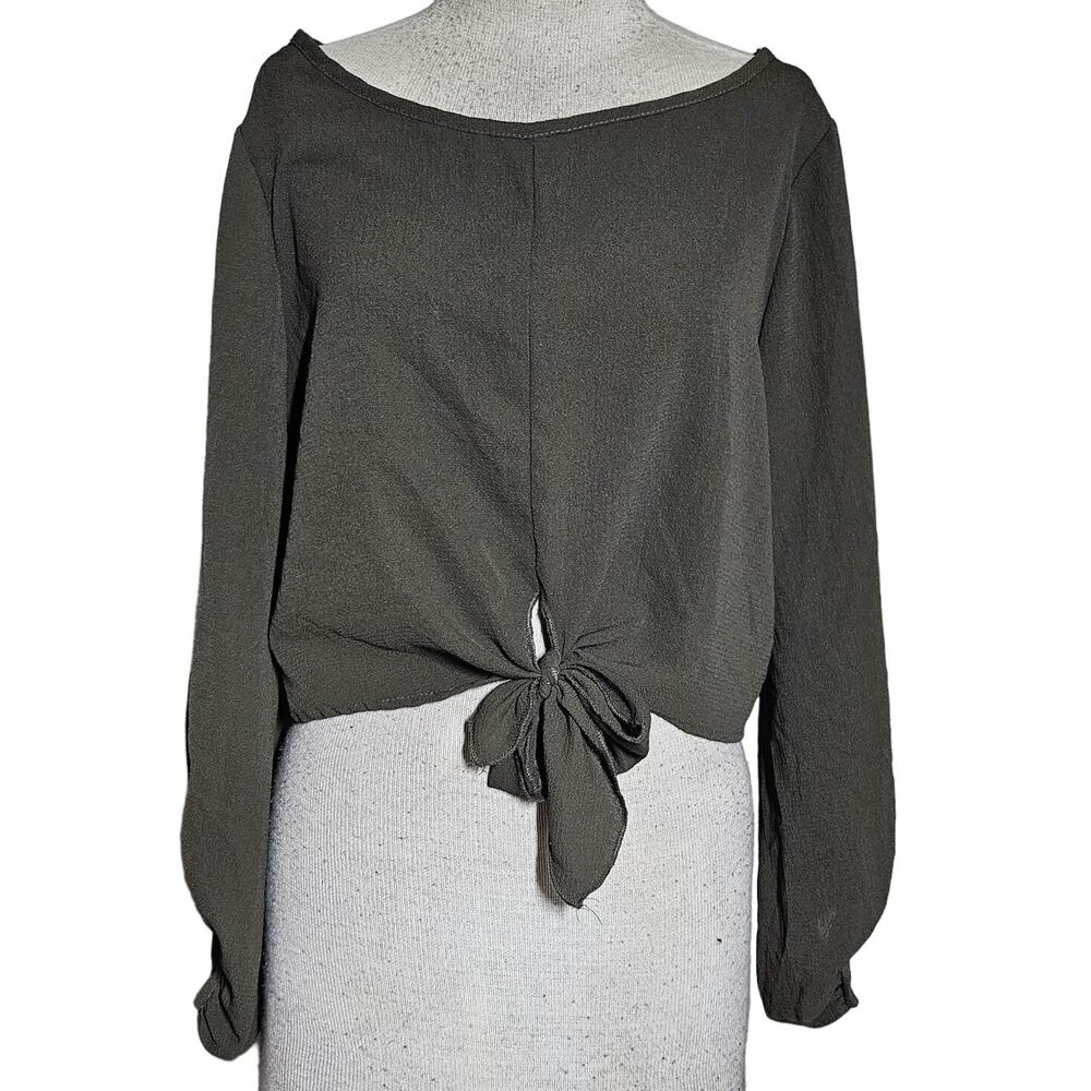 Dark Green Long Sleeve Crop Blouse Size Small